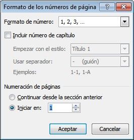 Numerar páginas (word 2010) desde la página que yo quiera